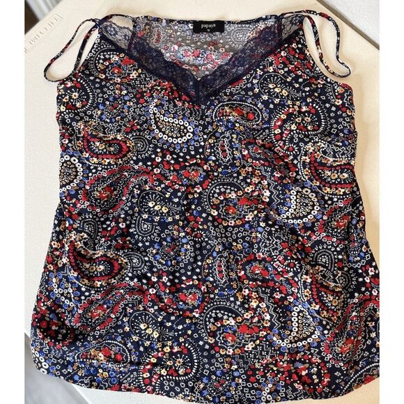 Papaya Womens Navy Multicolor Floral Pattern Lace Sleeveless Pullover Top SZ 18 - Picture 8 of 8